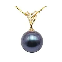 jyx collier pendentif perle de culture tahiti noire en or 18k de 12.5mm, parsemé de diamants