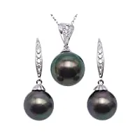 jyx collier avec pendentif en or 18 carats 9,5-10,4 mm perle de culture de tahiti, perle, diamant, diamant, perle, perles
