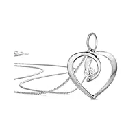 orovi, pendentif pour femme en forme de cœur en or blanc 9 carats (375) avec zircon brillant, pendentif et chaîne en argent (gratuite)