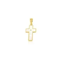 croix en or jaune 18 carats en nacre avec zirconecoffret cadeau - certificat de garantie - mondepetit