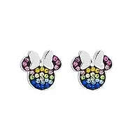 boucles d'oreilles disney minnie mouse en argent sterling avec cristaux arc-en-ciel pour filles et femmes