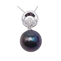 superbe pendentif fabriqué en perle de culture d'eau douce noire de 12,5 mm avec bélière en argent sterling incrustée de zircon., perle, perle