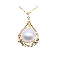 jyx pearl collier avec pendentif en or 14 carats de qualité aaa et perles de culture blanches rondes des mers du sud de 14,5 mm avec zircons pour femme