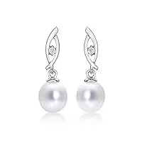 diamond treats boucles d'oreilles en pendantes perle de culture en or blanc 9 carats, boucles d'oreilles en perles de culture, boucles d'oreilles perles en or 9ct pour femme et jeune fille