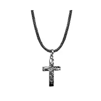 kuzzoi zoi-018 collier pour homme en argent sterling 925 oxydé, longueur 50 cm, chaîne byzantine avec pendentif, massif et fait main