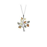 kiara jewellery collier avec pendentif arbre de vie lisse en argent sterling 925 avec ambre mixte sur chaîne en argent sterling de 45,7 cm., argent sterling, ambre
