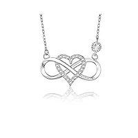 blinggem collier pour femme en or blanc plaqué argent 925/1000 avec oxyde de zirconium rond coeur infini amour symbol ensemble pour toujours,48 cm