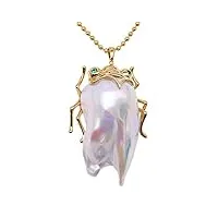jyx pearl collier avec pendentif en or 18 carats style sauterelle baroque blanc 23 x 40 mm, 23x40mm, perle, perle