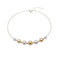jyx pearl magnifique collier ras du cou de qualité aaa avec perles de culture rondes blanches et dorées de 9 à 13 mm - pour femme - cadeau de 40,6 cm