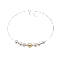 jyx pearl collier avec pendentif en or 18 carats de qualité aaa, magnifique collier ras du cou avec perles de culture rondes blanches et dorées de 9,5 à 13 mm, 40,6 cm