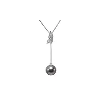jyx Élégant pendentif en perle de tahiti ronde noire de 12 mm en or blanc 14 carats