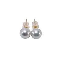 jyx 18k or gris boucles d'oreilles pour les filles - élégant haute qualité akoya pearl studs (8.5mm)