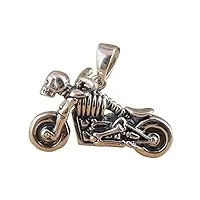 forfox pendentif de moto équitation squelette en argent sterling 925 noir gothique pour hommes femmes