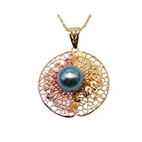 jyx Élégant pendentif or 18 carats 9,5 mm paon vertes rond perles de tahiti pendentif collier pour maman (18 ")