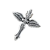 forfox pendentif croix avec ailes d'ange gardien en argent sterling 925 vintage pour hommes femmes