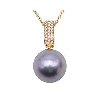 jyx aaa premium senior gris perle de tahiti ronde mer du sud de culture 45,7 cm collier pendentif en perle de 14 k jaune (10.5-11.5 mm)