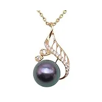 jyx aaa fine 14 k or jaune noir perle de tahiti ronde mer du sud de culture pendentif collier de perle de 45,7 cm de long (8.5-9.5 mm)