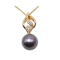 jyx fine 14ct or jaune 11.5mm noir rond perle de tahiti collier pendentif - emballé dans une boîte à bijoux pour les femmes (18 "longueur classique)