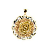joies précieuses – pendentif élégant en or rose, blanc et jaune en 18 carats avec motif à fleur. fabriqué à la main à vicenza.