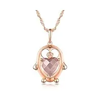pendentif or rose 18 carats massif pingouin rose naturel à quartz pour femme diamant anniversaire de mariage