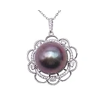 jyx pearl 14ct or blanc collier 13.5mm pendentif perle de tahiti noir 18 "