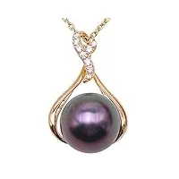 jyx perle de tahiti collier avec 11.5mm pendentif femme de perle noire aaa+ et or jaune 585/1000 beaux bijoux véritable de femme cadeau