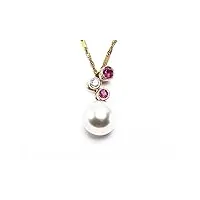jyx pendentif en perle d'akoya naturelle ronde blanche 9 mm – rose et pois transparents – or jaune 18 carats
