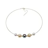 jyx pearl magnifique collier ras du cou de qualité aaa avec perles rondes dorées et blanches des mers du sud et perles noires de tahiti pour femme 40,6 cm