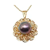 jyx Élégant or jaune 18ct - grand pendentif perle de tahiti ronde noire de 13mm (18 ") - avec boîte à bijoux exquise
