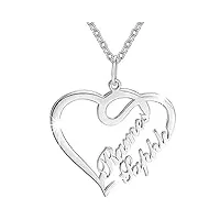 soufeel collier pendentif deux prenoms personnalisé avec coeur en 14k or rose plauqé argent 925 pour femme homme cadeau fille anniversaire marriage famille