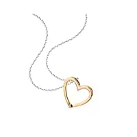 orovi bijoux femme, collier coeur bicolor, or blanc et or rose avec diamant coupé brillant 0.01 ct 9 kt / 375 or chaîne 45 cm