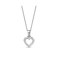 orovi bijoux femme, collier coeur en or blanc avec diamants coupé brillant 0.05 ct 9 kt / 375 or chaîne 45 cm