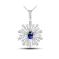 or blanc massif 14 ct fine pendentif bleu saphir pierre précieuse diamant pour femme mariage fête d'anniversaire