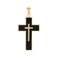 14 k or jaune et noir émail croix pour homme pendentif