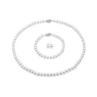 jyx - ensemble de bijoux womans perles - ensemble de boucles d'oreilles, de bracelets et de boucles d'oreilles avec perle d'eau douce blanche aa - (7-8mm flat round pearl)