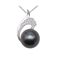 jyx perle de tahiti collier avec 12mm pendentif femme de perle noire de classique aaa+ et or blanc 14 cts beaux bijoux véritable de femme cadeau