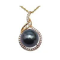 jyx perle de tahiti pendentif collier 11.5mm pendentif de perle noire aaa+ et or jaune 585/1000 titulaire d'argent beaux bijoux véritable de femme cadeau chaîne en argent libre