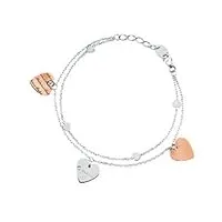 bracelet femme salvini or blanc/rose 9 carats avec charms cœur collection minimal