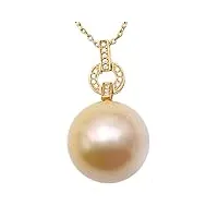 jyx pearl collier en or 18 carats de qualité aaa+ avec pendentif en perle de culture des mers du sud et diamants pour femme