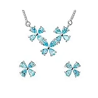 franki baker bleu aigue-marine cz fleur ensemble de boucles d'oreilles et collier en couleur sur argent sterling