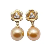 jyx magnifique doré 10 mm mer du sud perle pendentif en forme de boucles d'oreilles en or 18 k et diamants