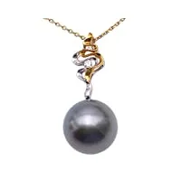 jyx collier avec pendentif en perles de tahiti en or fin 18 carats et diamant 14,5 mm noir 45,7 cm