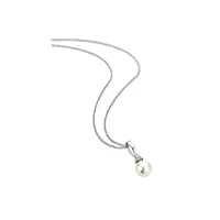 orovi bijoux pour femmes collier avec pendentif en diamants 0.02 ct et perle d'eau douce blanche chaîne en or blanc 9 carat / 375 or, longueur 45 cm