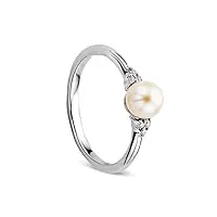 orovi bijoux pour femmes bague en diamant 0.04 ct avec perle d'eau douce blanche bague de fiançailles en or blanc 9 carat / 375 or