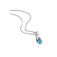 orovi bijoux pour femmes collier avec pendentif poire en diamants 0.01 ct et pierre précieuse topaze bleu chaîne en or blanc 9 carat / 375 or, longueur 45 cm