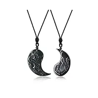 coai pendentifs pour couples yin yang dragon phénix obsidienne noire cordon ajustable