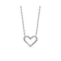 orovi bijoux femme, collier coeur en or blanc avec diamants 0.06 ct coupé brillant 9 kt / 375 or chaîne 45 cm