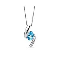 orovi bijoux femme, collier en or blanc avec diamants 0.02 ct coupé brillant et topaze bleu ovale 0.54 ct 9 kt / 375 or chaîne 45 cm