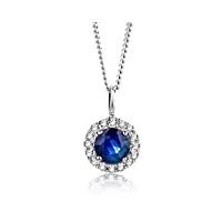 orovi bijoux femme, collier en or blanc avec diamants 0.05 ct coupé brillant et saphir bleu 0.34 ct 9 kt / 375 or chaîne 45 cm