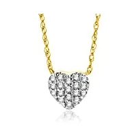 orovi bijoux femme, collier coeur en or jaune avec diamants 0.08 ct coupé brillant 18 kt /750 or chaîne 45 cm